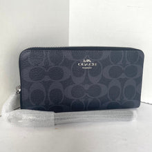 Load image into Gallery viewer, Coach Long Zip Around Wallet Blue Denim Signature Canvas Phone Wristlet C4452
