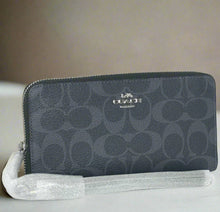 Load image into Gallery viewer, Coach Long Zip Around Wallet Blue Denim Signature Canvas Phone Wristlet C4452