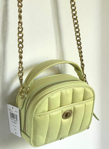 Coach Lunchbox Crossbody Top Handle Womens Lime Leather Quilted Bag C4678