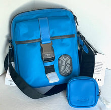 Load image into Gallery viewer, Coach Max Crossbody C9836 Blue Nylon Leather Pouch Shoulder Bag Adjustable