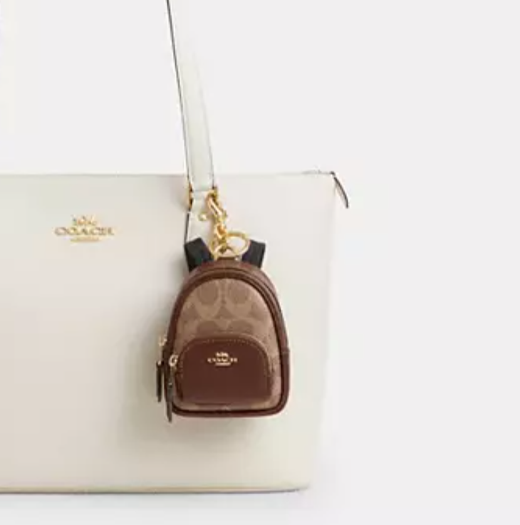 Coach Mini Court Backpack Bag Charm Keychain Brown Signature