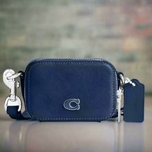 Load image into Gallery viewer, Coach Mini Crossbody Pouch Blue Crossgrain Leather CP271 Cards Earbuds Case