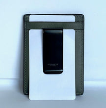 Load image into Gallery viewer, Coach Money Clip Card Case Mens Army Green Leather C6702 Wallet Compact