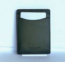 Load image into Gallery viewer, Coach Money Clip Card Case Mens Army Green Leather C6702 Wallet Compact