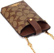 Load image into Gallery viewer, Coach Phone Crossbody North South C7397 Brown Leather Signature Canvas Bag