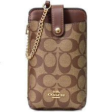 Load image into Gallery viewer, Coach Phone Crossbody North South C7397 Brown Leather Signature Canvas Bag