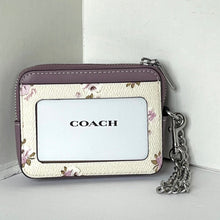 Load image into Gallery viewer, Coach Pink Floral Zip Card Case CAU43 ID Wallet Lilac Leather Chain Strap ORGPKG