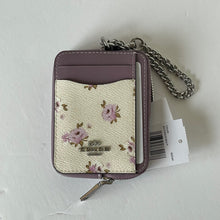 Load image into Gallery viewer, Coach Pink Floral Zip Card Case CAU43 ID Wallet Lilac Leather Chain Strap ORGPKG