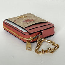 Load image into Gallery viewer, Coach Pink Floral Zip Card Case CAU45 ID Wallet Beige Leather Chain Strap ORGPKG