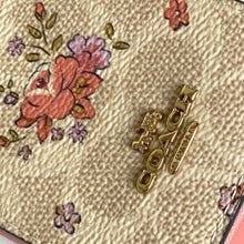 Load image into Gallery viewer, Coach Pink Floral Zip Card Case CAU45 ID Wallet Beige Leather Chain Strap ORGPKG