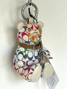 Coach Pride Bear Rainbow Keychain CJ953 White Signature Bag Charm LGBTQIA+