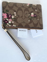 Load image into Gallery viewer, Coach Signature Corner Zip Small Wristlet Evergreen Floral Khaki 6860 Womens
