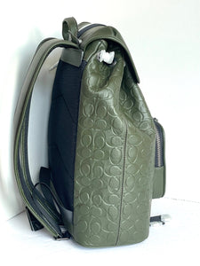 Coach Sullivan Backpack Signature Leather C9868 Mens Large Green Laptop Sleeve