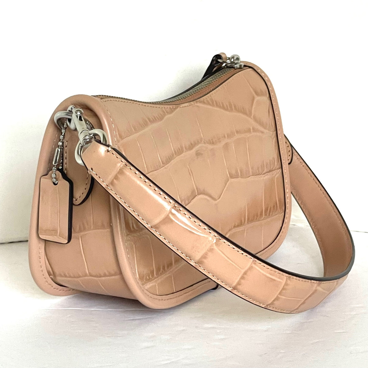 Coach Swinger Bag 20 Leather Croc Embossed Buff Shoulder 80s