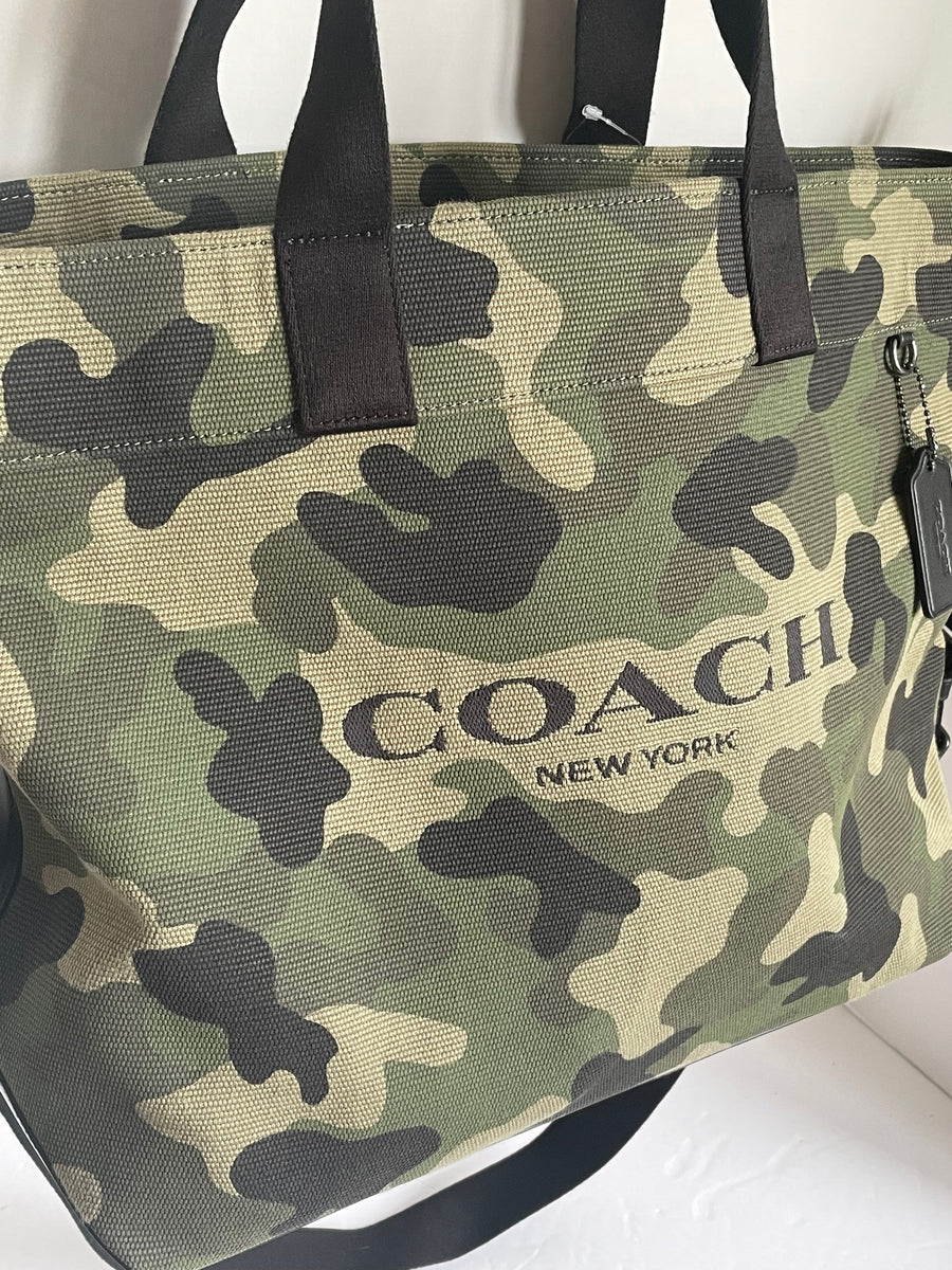 Coach Leather-Trimmed Camouflage-Print Canvas good Tote Bag