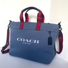 Load image into Gallery viewer, Coach Tote Bag 38 Shoulder Bag Blue Canvas Leather CJ486 Medium Zip Top
