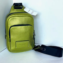 Load image into Gallery viewer, Coach Track Pack 14 Sling Metallic Leather Crossbody CP141 Shoulder Bag Citrine
