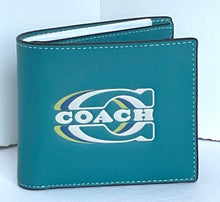 Load image into Gallery viewer, Coach Wallet 3 In 1 Mens CH084 Large Teal Blue Leather Billfold ID 2 Piece Removable