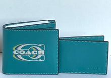 Load image into Gallery viewer, Coach Wallet 3 In 1 Mens CH084 Large Teal Blue Leather Billfold ID 2 Piece Removable