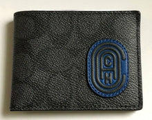 Load image into Gallery viewer, Coach Wallet Mens Black Slim Billfold Signature Canvas Retro Patch Charcoal #69218