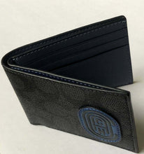 Load image into Gallery viewer, Coach Wallet Mens Black Slim Billfold Signature Canvas Retro Patch Charcoal #69218