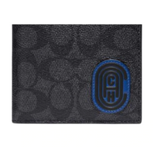 Load image into Gallery viewer, Coach Wallet Mens Black Slim Billfold Signature Canvas Retro Patch Charcoal #69218
