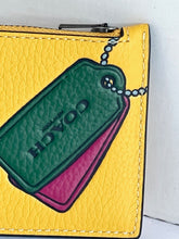 Load image into Gallery viewer, Coach Wallet Mens Yellow Card Case Leather Slim Zip Trompe L'oeil Print CH130