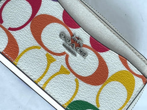 Coach Wallet Multifunction Card Case White Rainbow Pride Leather Keyring CJ658