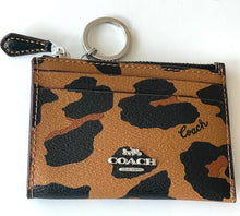 Load image into Gallery viewer, Coach Wallet Womens Brown Leopard ID Mini Keyring Coated Canvas Leather