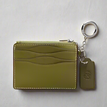 Load image into Gallery viewer, Coach Wavy Zip Card Case Wallet Coachtopia Olive Green Leather Key Ring CBM04
