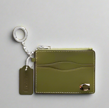 Load image into Gallery viewer, Coach Wavy Zip Card Case Wallet Coachtopia Olive Green Leather Key Ring CBM04