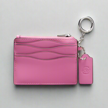 Load image into Gallery viewer, Coach Wavy Zip Card Case Wallet Coachtopia Pink Leather Key Ring CBM04
