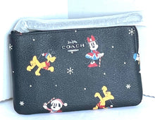 Load image into Gallery viewer, Coach X Disney Corner Zip Wristlet Holiday Black Minnie Mickey Daffy Pluto CN031