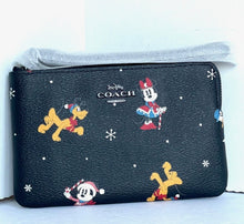 Load image into Gallery viewer, Coach X Disney Corner Zip Wristlet Holiday Black Minnie Mickey Daffy Pluto CN031