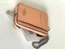 Load image into Gallery viewer, Coach Zip Card Case 6303 ID Wallet Blush Pebbled Leather Chain Strap Womens