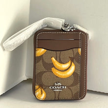 Load image into Gallery viewer, Coach Zip Card Case Banana CR833 ID Wallet Brown Canvas Leather Chain Strap