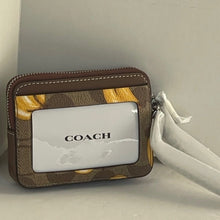 Load image into Gallery viewer, Coach Zip Card Case Banana CR833 ID Wallet Brown Canvas Leather Chain Strap