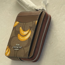 Load image into Gallery viewer, Coach Zip Card Case Banana CR833 ID Wallet Brown Canvas Leather Chain Strap