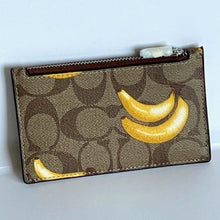 Load image into Gallery viewer, Coach Zip Card Case Banana Print Brown Leather Wallet CR410 Signature Canvas