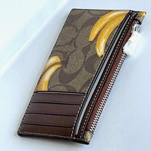 Load image into Gallery viewer, Coach Zip Card Case Banana Print Brown Leather Wallet CR410 Signature Canvas