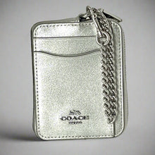 Load image into Gallery viewer, Coach Zip Card Case CW890 ID Wallet Silver Smooth Leather Chain Strap