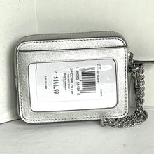 Load image into Gallery viewer, Coach Zip Card Case CW890 ID Wallet Silver Smooth Leather Chain Strap