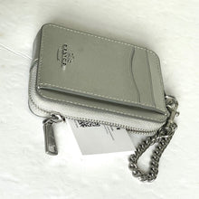 Load image into Gallery viewer, Coach Zip Card Case CW890 ID Wallet Silver Smooth Leather Chain Strap