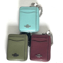 Load image into Gallery viewer, CoachZipCardCaseIDWalletPebbledLeather6303MiniChainStrap-Green