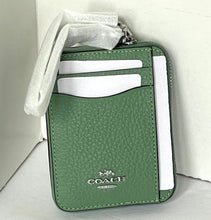 Load image into Gallery viewer, Coach Zip Card Case ID Wallet Pebbled Leather 6303 Soft Green Silver Mini