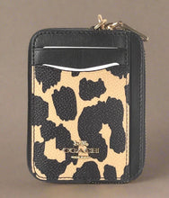 Load image into Gallery viewer, Coach Zip Card Case Leopard ID Wallet Brown Leather Canvas Chain Strap CW884