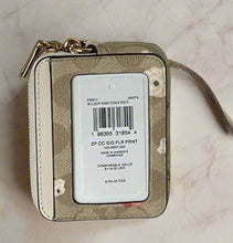 Load image into Gallery viewer, Coach Zip Card Case Pink Floral CR971 ID Wallet Beige Canvas Leather Chain Strap