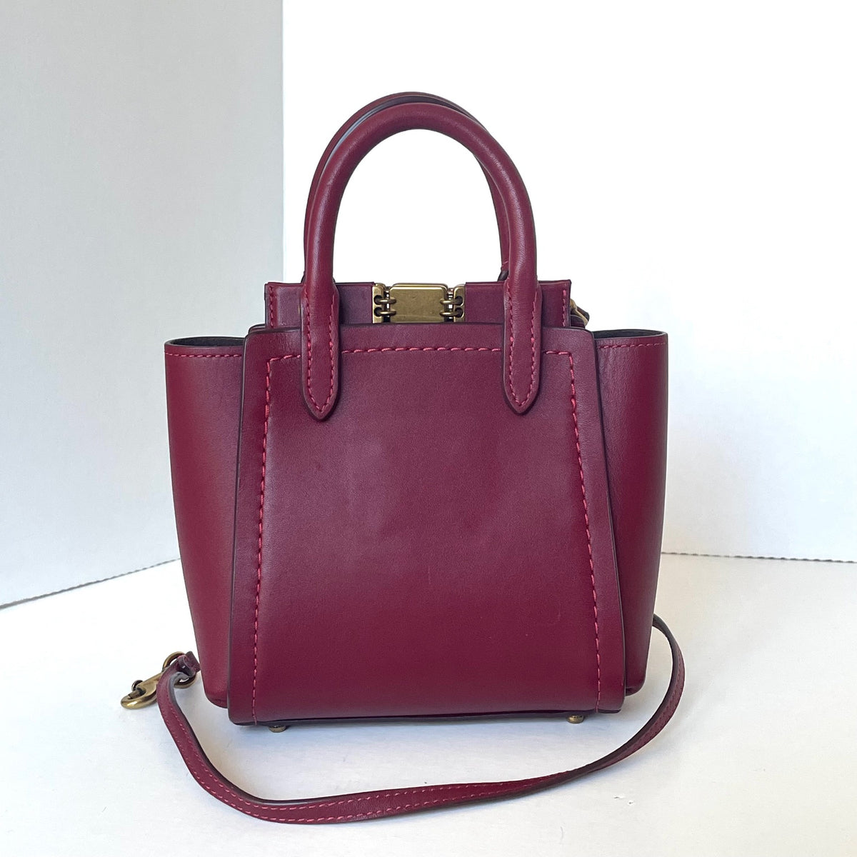 Coach 1941 Troupe Tote 16 Deep Red Leather Mini Crossbody Handbag 