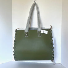 Load image into Gallery viewer, Green tote bag with gray handles on a white background