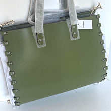 Load image into Gallery viewer, Green tote bag with silver studs on a white background